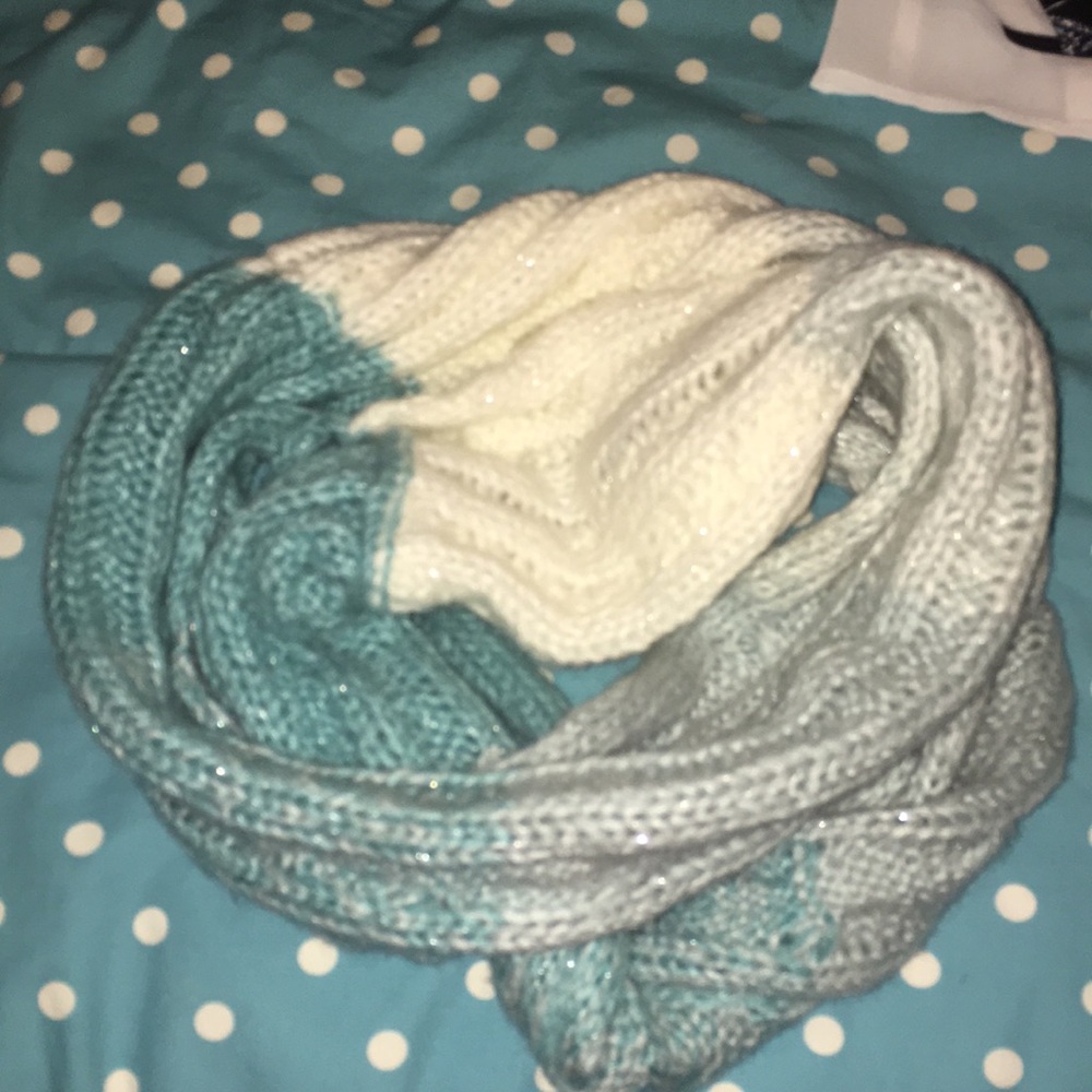 Blue and cream infinity scarf